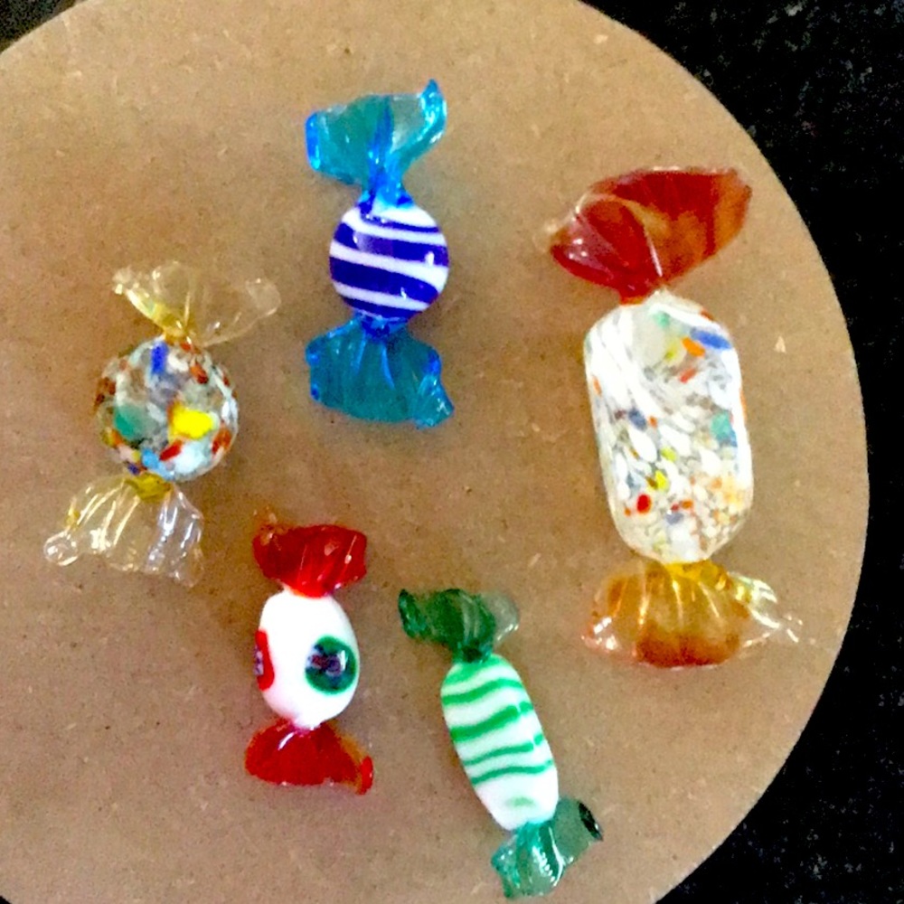 Murano glass 5 pieces of candy… very rare, conversation pieces